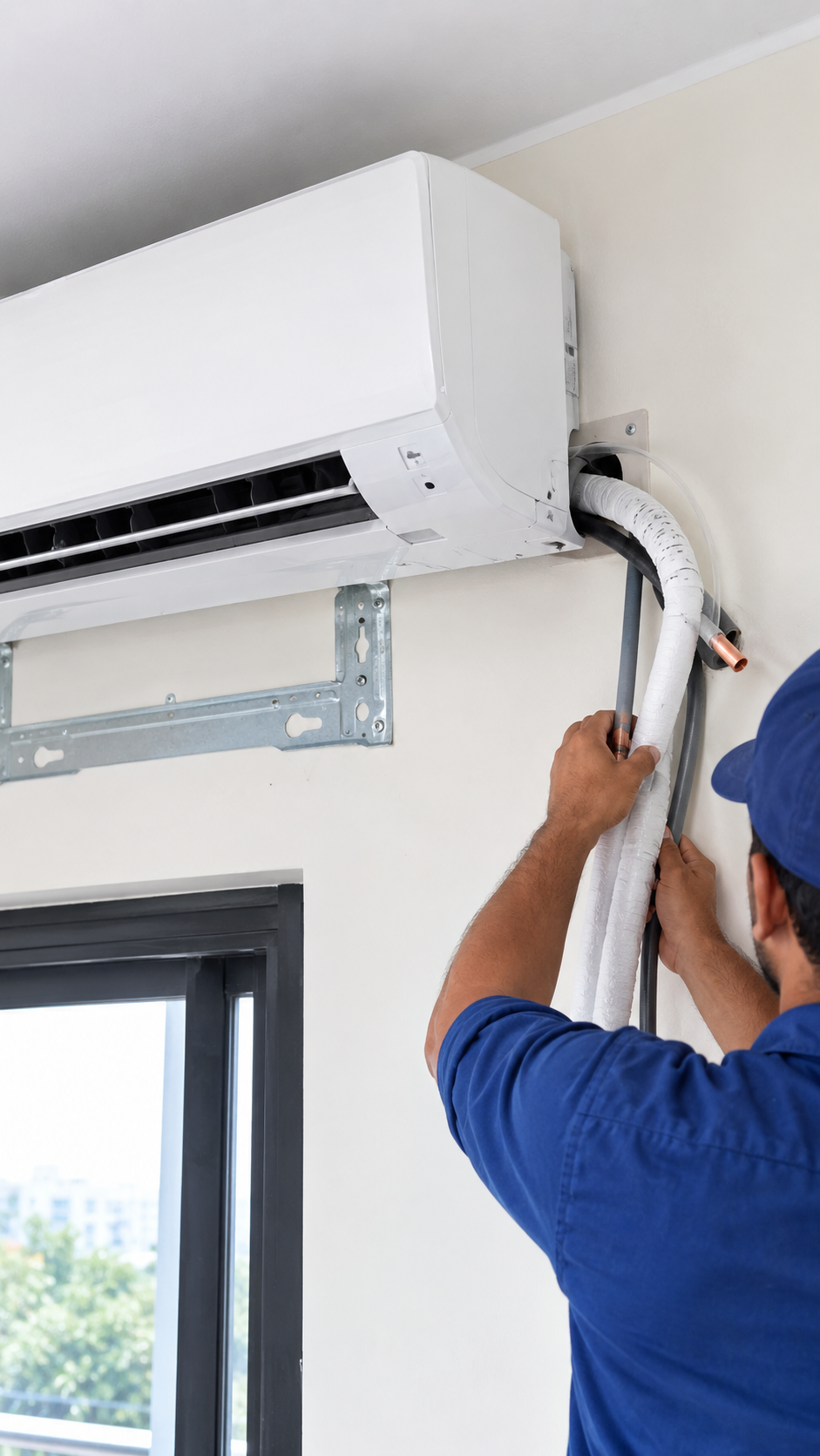 Split AC Installation with Clean Piping - Post-service condition